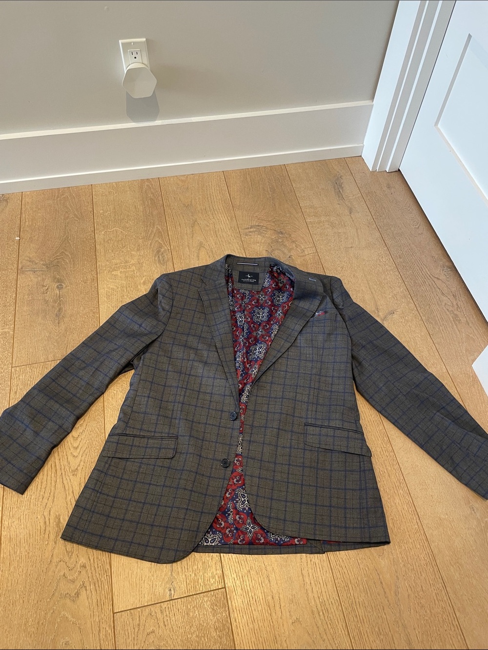 Tailorbyrd Gray Blazer with Blue Windowpane Check